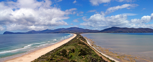 The island of Bruny in which Captain CooK landed, is formed by 2 islands linked with a narrow isthmus called \