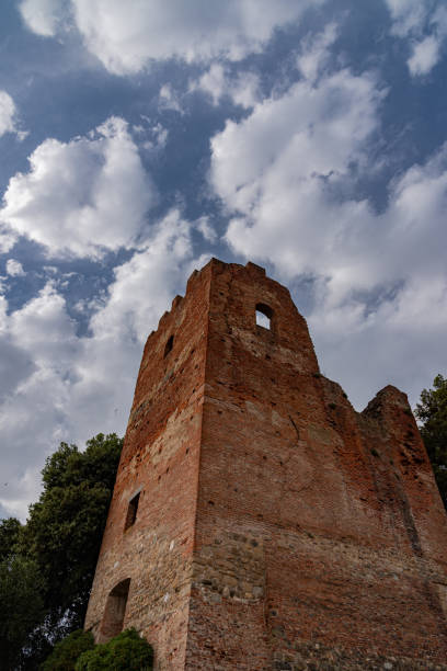 Este, Italy - April 7, 2023: The fortified walls called dei Carrarese, built on the ruins of the Eate castle