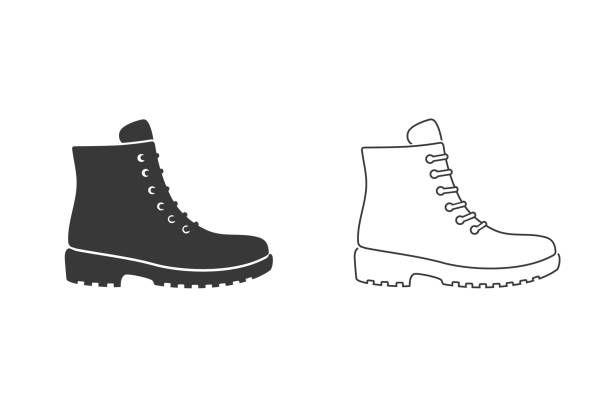 ilustrações, clipart, desenhos animados e ícones de ícone de sapatos de botas definir vetor estilo plano - bota