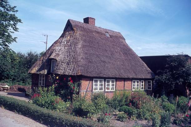 casa de campo dinamarquesa - denmark house cottage rural scene - fotografias e filmes do acervo