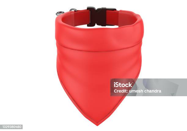 Blank Pet Red Bandana And Collar For Mockup Stock Photo - Download Image Now - Bandana, Dog, Three Dimensional