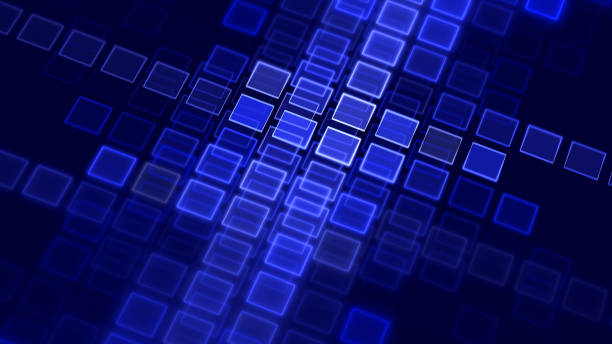 abstract blockchain technology futuristic pixel grid table pattern artificial intelligence cryptocurrency big data mining background circuit board navy blue square geometric shape blurred texture 16x9 format digitally generated image fractal fine art - computer key key computer keyboard network security fotografías e imágenes de stock