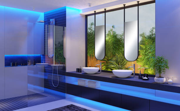 istock Modern minimalist bathroom with garden 1329382451