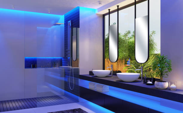 istock Modern minimalist bathroom with garden 1329382503