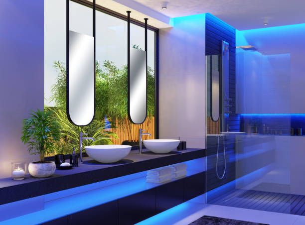 istock Modern minimalist bathroom with garden 1329382512