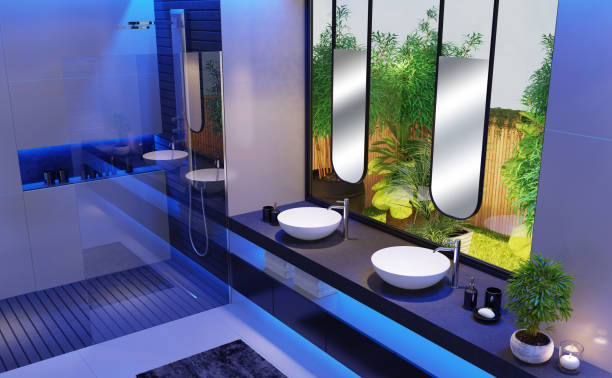 istock Modern minimalist bathroom with garden 1329382537