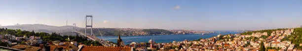 Istanbul. Panoramic view of the city, the Bosphorus Bridge, Ortakoy Mosque and Bosphorus