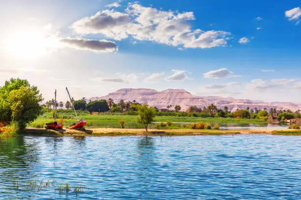 Photo of Nile cruise scenery, view on the river and the Valley of the Kings, Luxor, Egypt