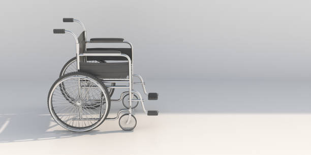istock Wheelchair on white background, copy space, side view. 3d illustration 1329385617
