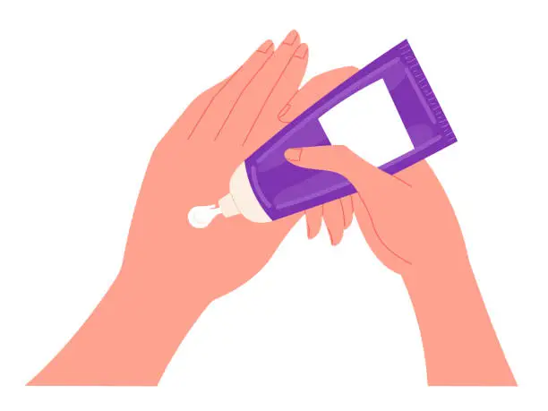 Vector illustration of Young woman applies a nourishing cream to her hands