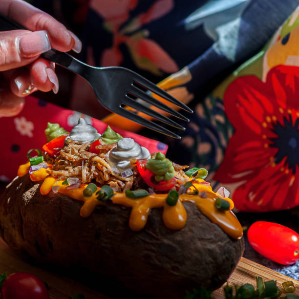 istock Homemade baked stuffed potato with organic 1329386492