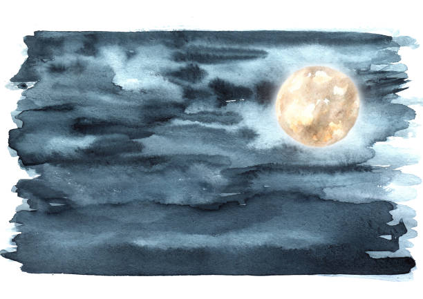 istock Full moon on the dark sky, Hand drawn watercolor illustration isolated on white background 1329391633