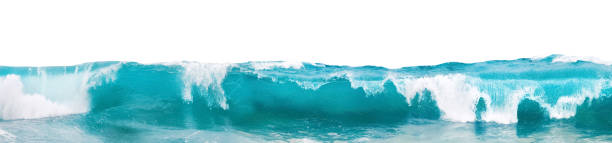 istock Powerful ocean blue waves with white foam isolated on a white background. Banner format. 1329396820