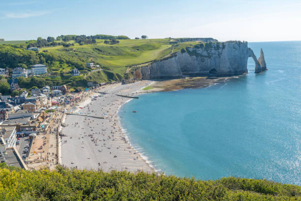 istock Etretat, France: Panoramic view of the cliffs of Etretat at sunset 1329397958