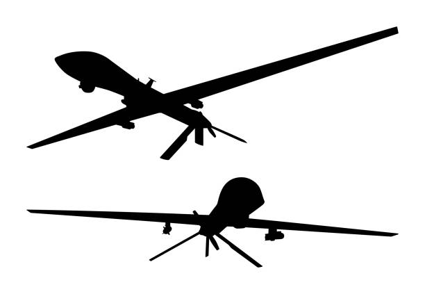 Military Drone Unmanned military drone armed with missiles for use in war and conflict. unmanned aerial vehicle stock illustrations