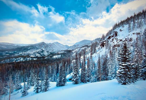 cresta montuosa - snow capped mountain peaks foto e immagini stock