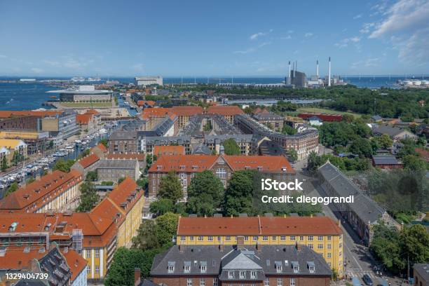 Aerial View Of Copenhagen City With Amager Power Station On Background Copenhagen Denmark Stock Photo - Download Image Now