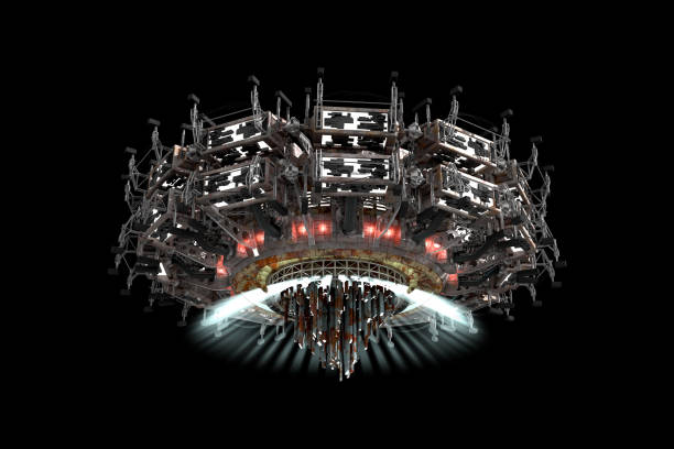 istock 3D UFO spacecraft isolated on black 1329404771