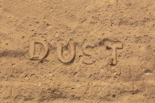 istock the word dust embossed on dusty road surface in flat lay perspective 1329405120