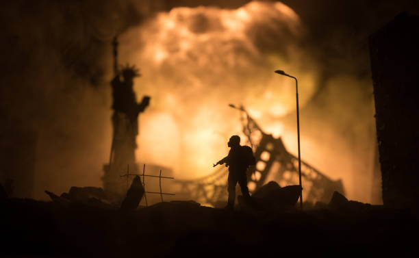 istock Nuclear war concept. Explosion of nuclear bomb. Creative artwork decoration in dark. 1329408891