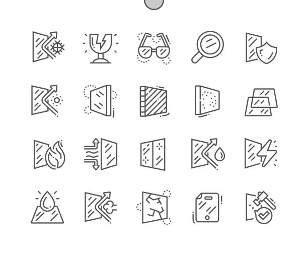 Glass properties. Glass for windows. Broken glass. Fragile glass. Pixel Perfect Vector Thin Line Icons. Simple Minimal Pictogram Glass properties. Glass for windows. Broken glass. Fragile glass. Pixel Perfect Vector Thin Line Icons. Simple Minimal Pictogram armored vehicle stock illustrations