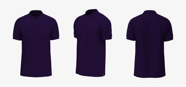 istock Blank mandarin collar t-shirt mockup in front, side and back views 1329416771