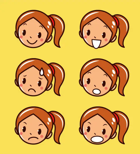 Vector illustration of Facial expression (Emoticons) collection of teenage girls