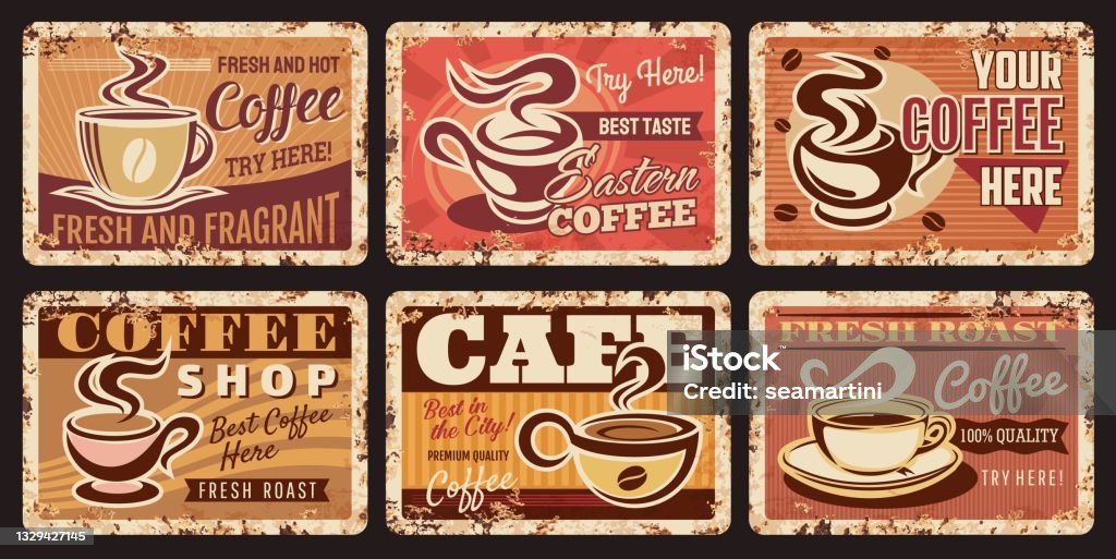 Coffee Shop Metall Rostige Teller Café Retro Poster Stock Vektor Art und  mehr Bilder von Kaffee - Getränk - iStock