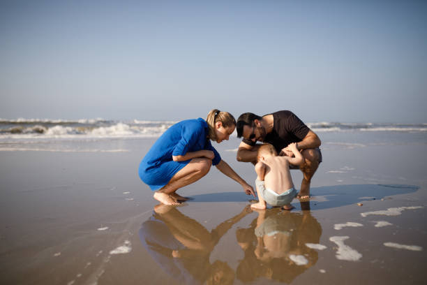istock Kid and his parents looking for sea shells 1329432629