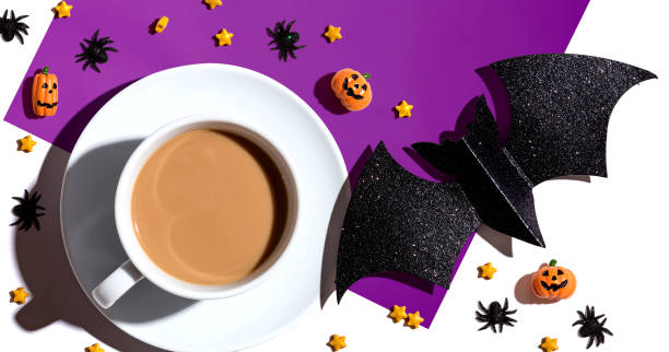 istock Halloween theme with a cup of coffee 1329434839