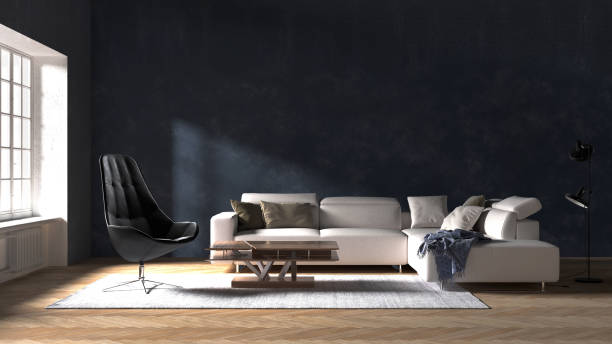 istock Modern living room interior and leather sofa and black wall texture background 1329435630