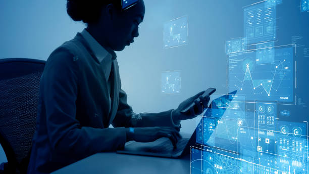 istock Business and technology concept. Smart office. GUI (Graphical User Interface). 1329436296