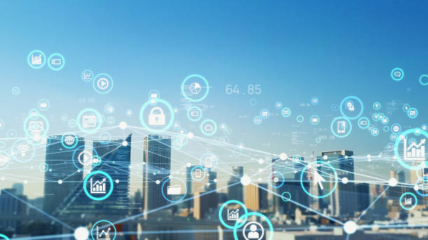 istock Smart city and communication network concept. Digital transformation. IoT (Internet of Things). ICT (Information Communication Technology). 1329436297