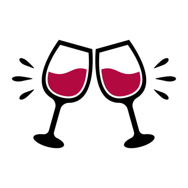 ilustraciones, imágenes clip art, dibujos animados e iconos de stock de vector wine glass cheers ilustración - copa de vino