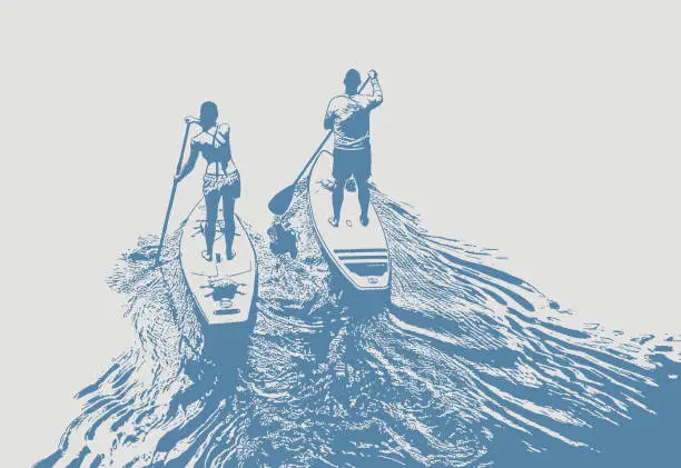 Vector illustration of Man and woman paddleboarding