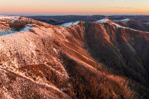 Mt Hotham snowy Mountains at Sunset stock photo