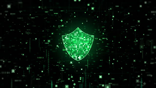 Shield Icon Cyber Security, Digital Data Network Protection, Future Technology Digital Data Network Connection Background Concept.