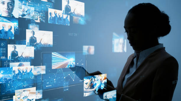 istock Digital contents concept. Social networking service. Streaming video. communication network. 1329458436