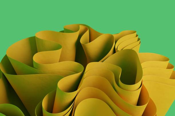 istock On a green background, 3D render an orange abstract wavy figure. Wallpaper with 3D objects 1329459229