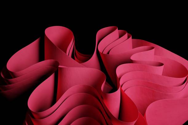 istock 3D render a pink abstract wavy figure on a black background. Wallpaper with 3D objects 1329459234
