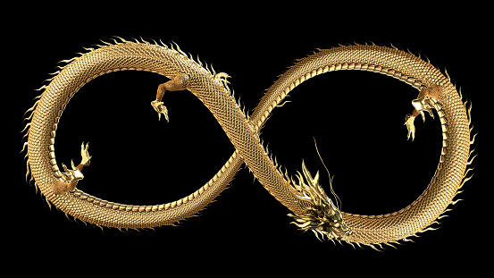 Chinese dragon pose infinity sign with 3d rendering.Realistic detail conceptual.