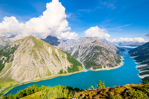 Lago del Gallo, or Lake of Livigno, as seen from above