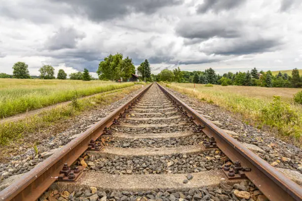 Photo of Symmetry railway in summer countryside under cloudy sky