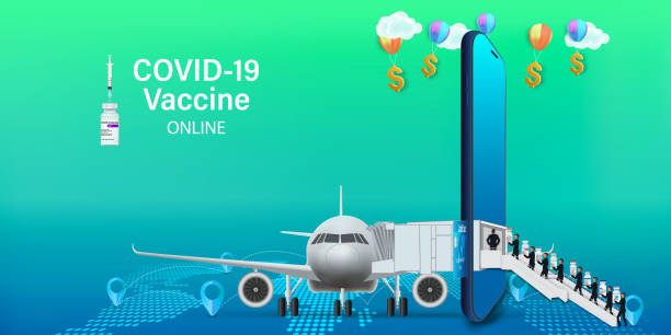 istock Vaccine on Mobile Application , Covid-19 vaccine Online on Website or smartphone as protection, healthcare concept, Vector illustration. 1329465793