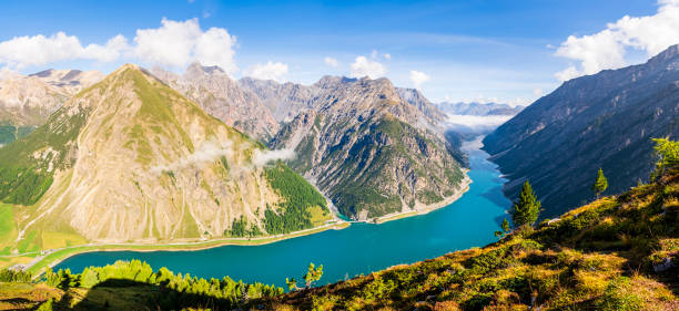 Lago del Gallo, or Lake of Livigno, as seen from above (4 shots stitched)