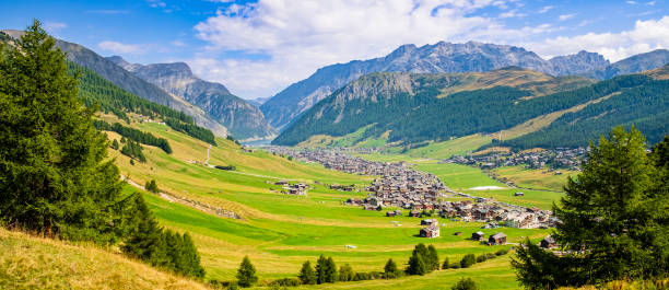 Livigno in summer (Lombardy, Italy) Livigno and its valley as seen from above lombardy stock pictures, royalty-free photos & images