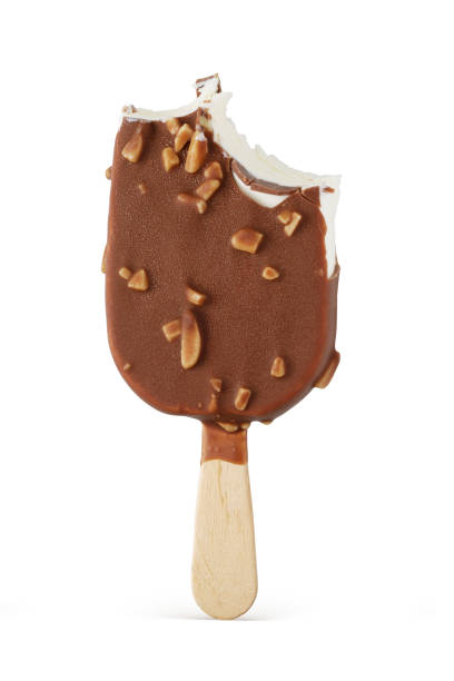 istock Bitten ice cream bar with chocolate coating and nuts isolated. 1329466959