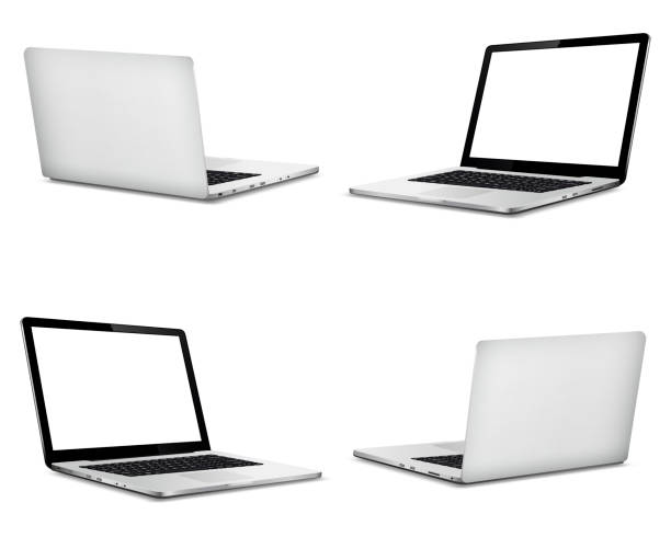 laptop mockup depan dan belakang terisolasi pada latar belakang putih - laptop ilustrasi stok