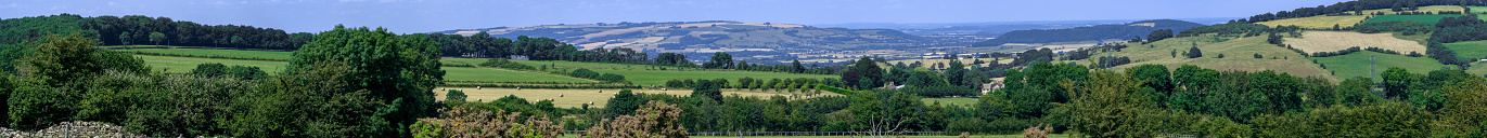 panoramic view over the cotswolds from sleeve hill nr cheltenham england uk