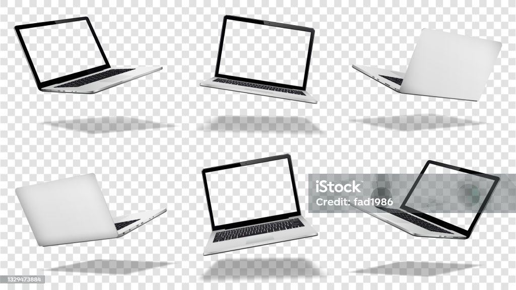 Maqueta de portátil voladora con pantalla transparente aislada - arte vectorial de Ordenador portátil libre de derechos Maqueta de portátil voladora con pantalla transparente aislada - arte vectorial de Ordenador portátil libre de derechos